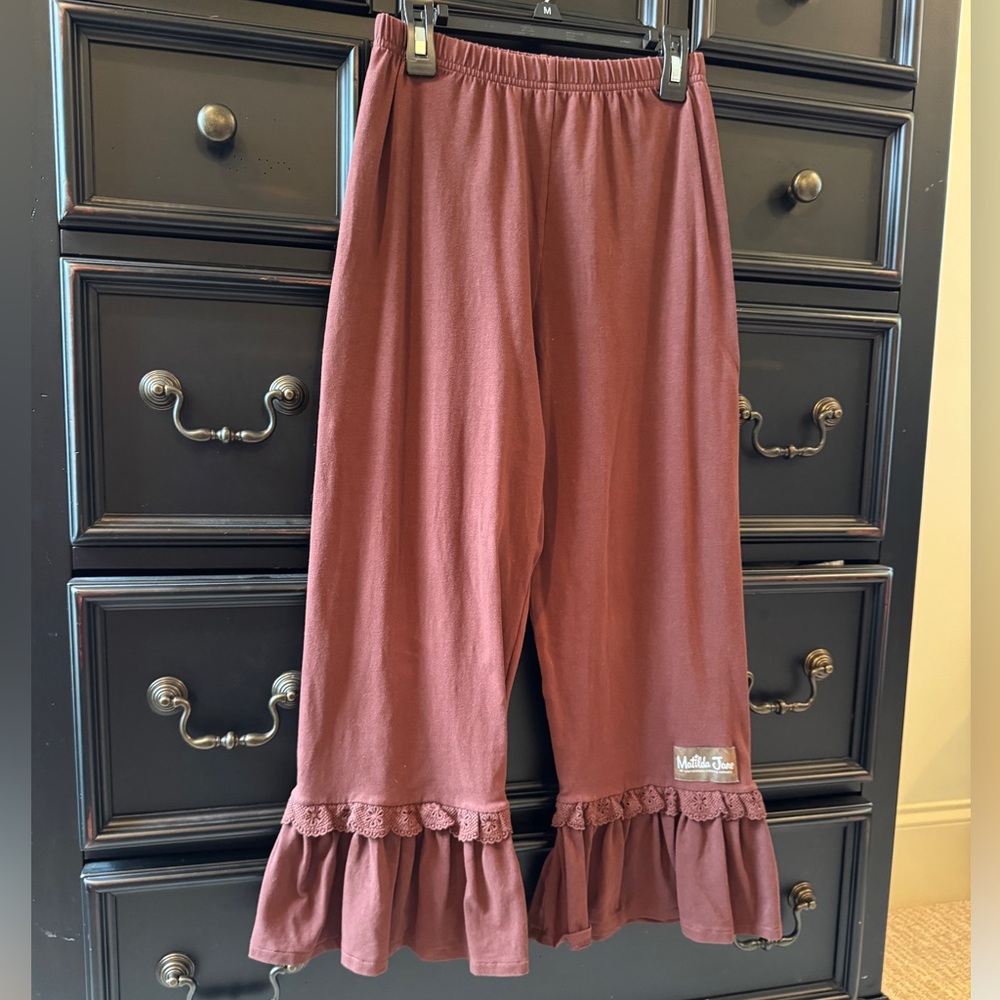 Matilda Jane girls Sz 10 brown ruffle pants